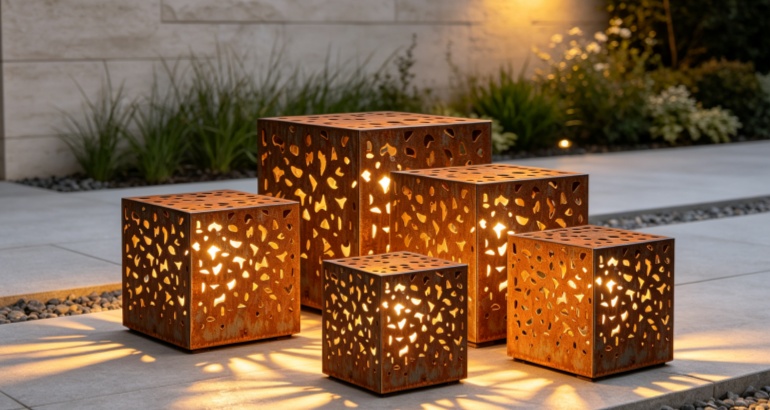 Weathering steel cube lights