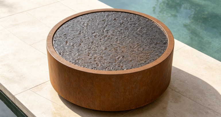 Outdoor round Corten steel water feature