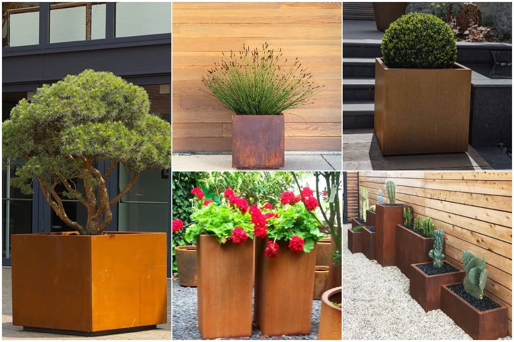 corten steel cube planter